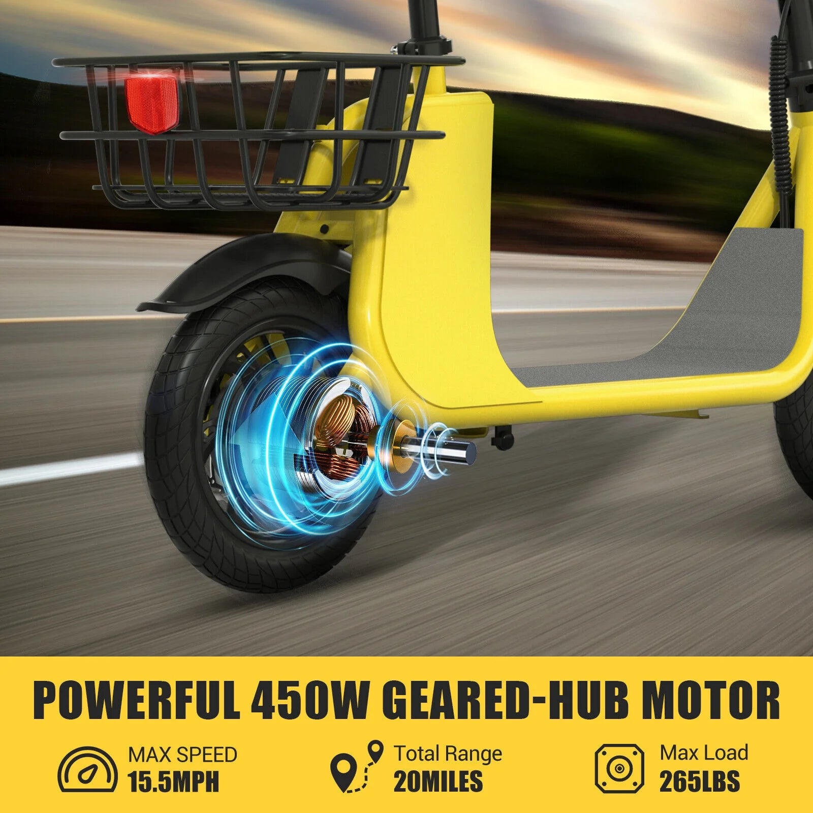 450W 36V Folding Sports Electric Scooters Bike E-Scooter with Seat Ebike Biycle Moped for Adult Commuter, Yellow