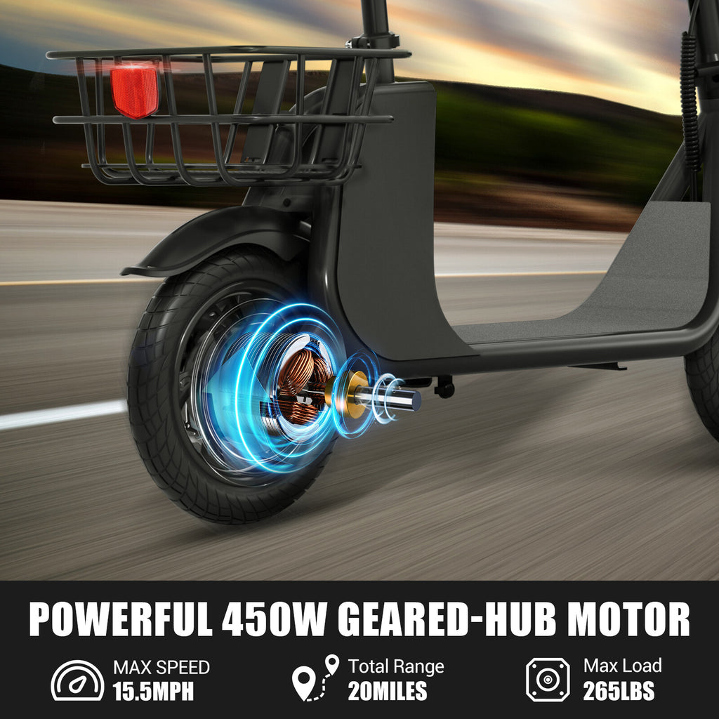 450W Sports Electric Scooter Adult with Seat Electric Moped Ebike E-Scooter